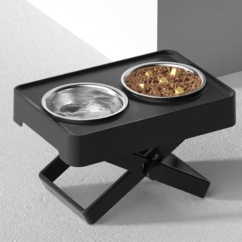Raised double bowl made of stainless steel for large dogs