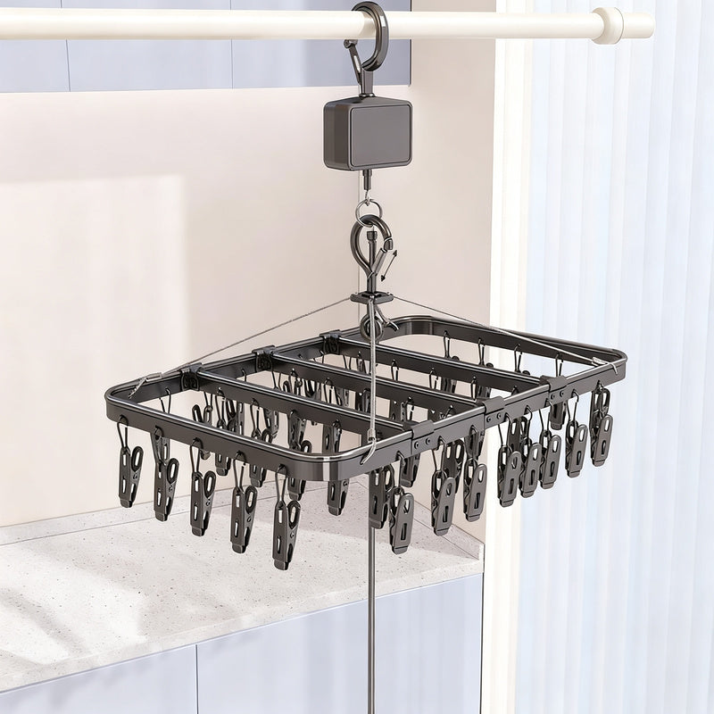 Aluminum drying rack with multiple clips