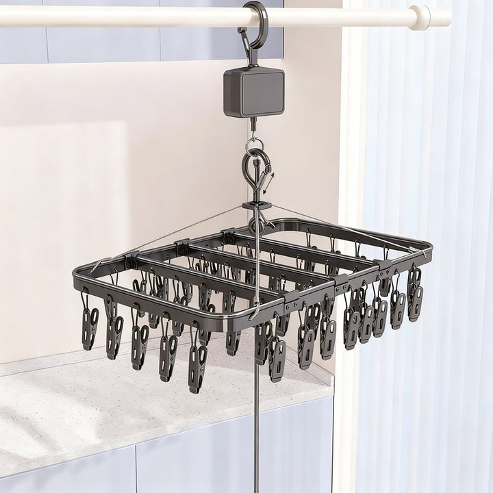 Aluminum drying rack with multiple clips