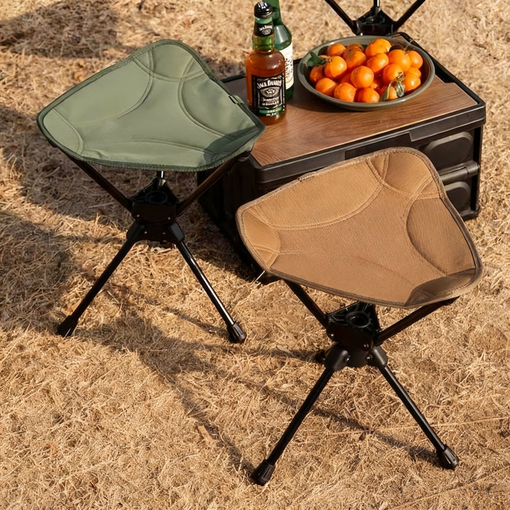 Foldable camping stool, triangular, steel frame
