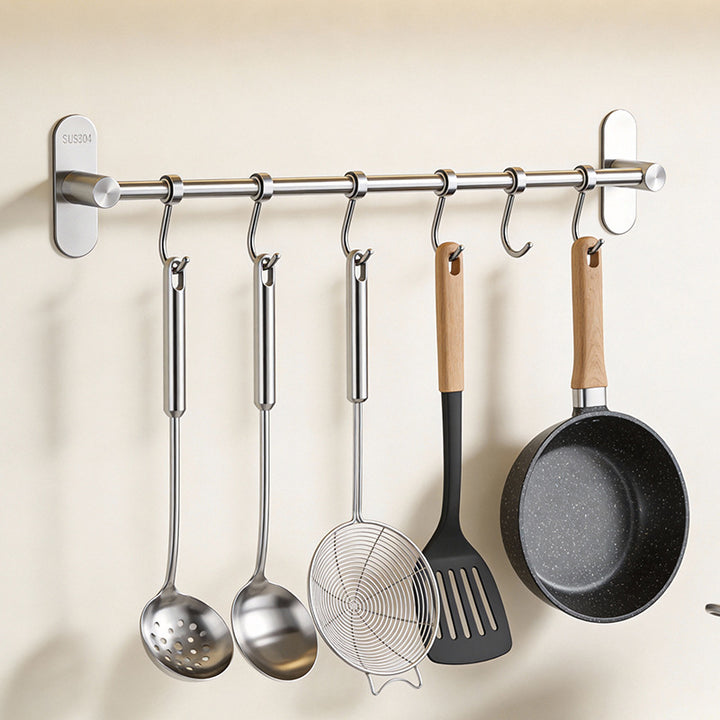 Stainless steel wall hook strip for kitchen utensils