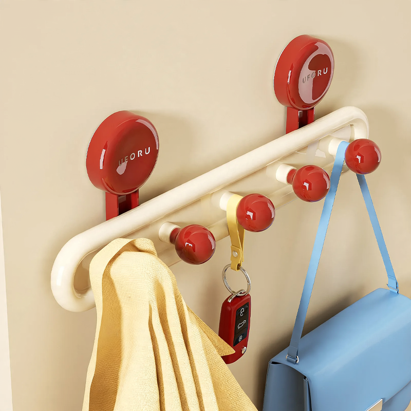Towel holder with 5 hooks, suction cup or adhesive