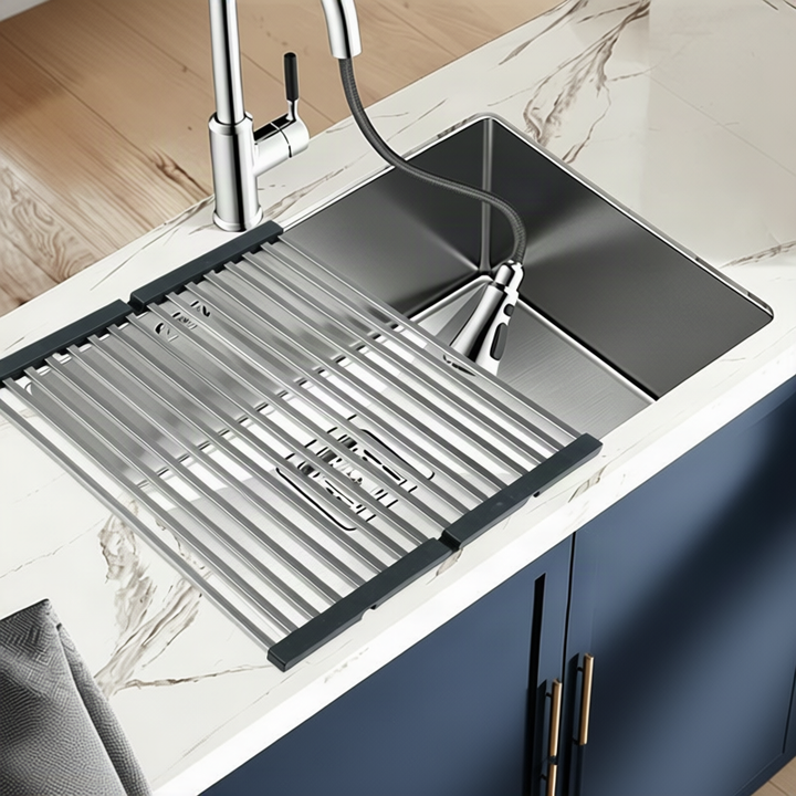 Stainless steel sink rack with rolling grid