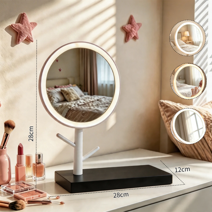LED cosmetics mirror with phone holder and jewelry holder