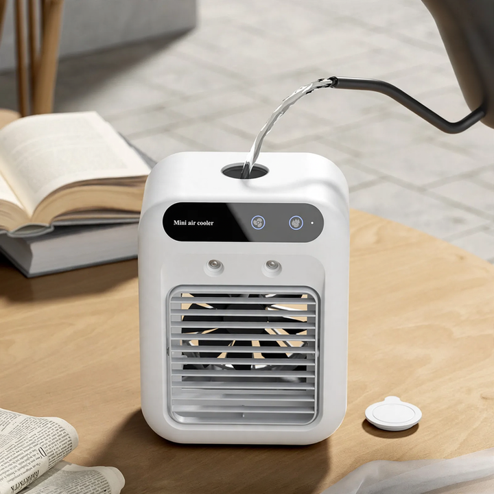 Portable table cooling fan with spray function