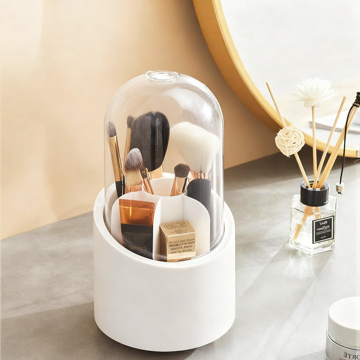 Rotatable cosmetic organizer with lid