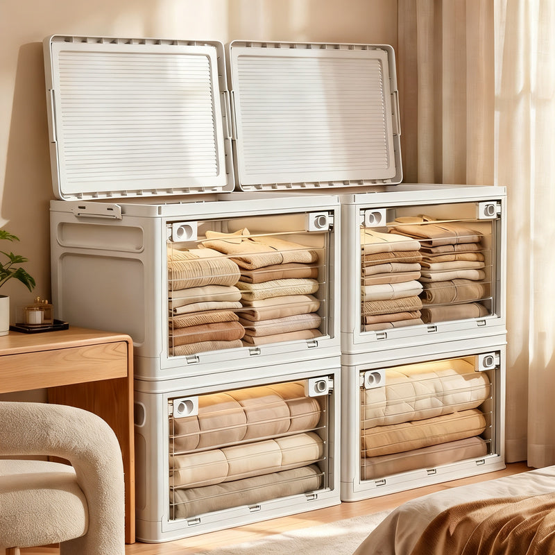Transparent collapsible storage box with lid