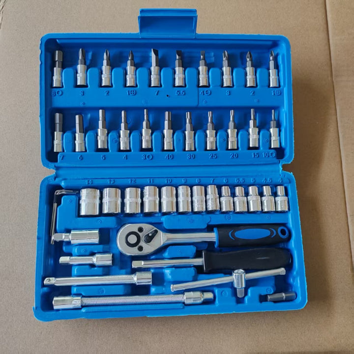 46-piece tool set with ratchet and sockets
