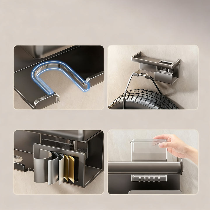 Wall shelf for hairdryer with shelf, iron alloy
