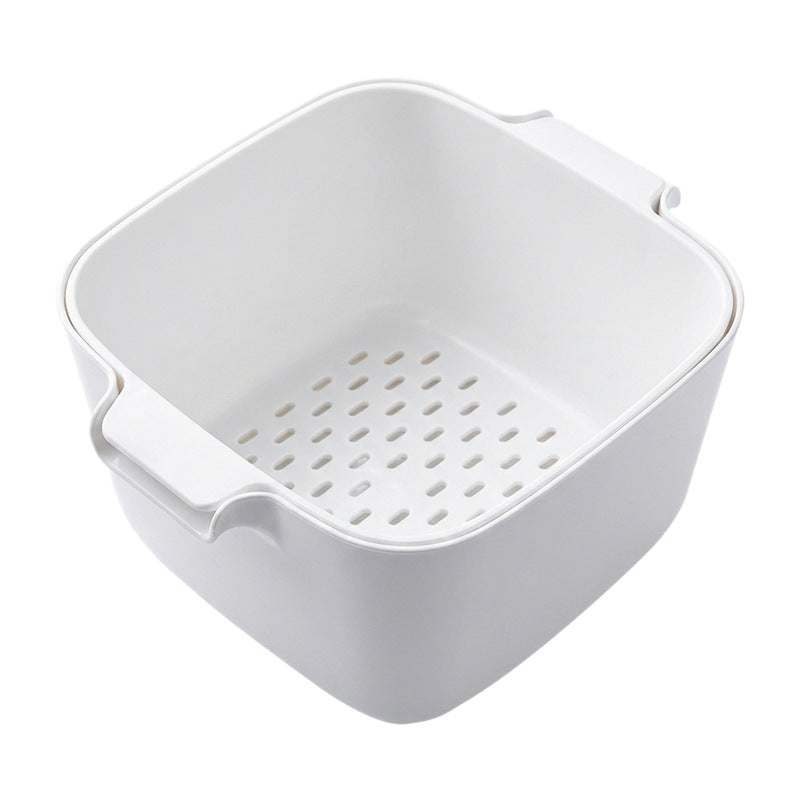 Double-sieve washing basket with drip tray