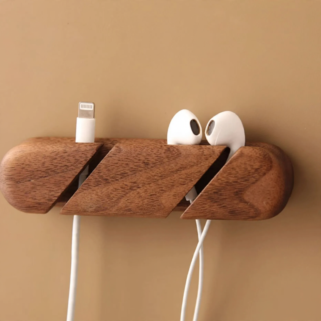 Wood cable organizer with slots