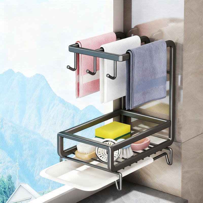 Aluminum dishcloth rack, wall-mounted or standing