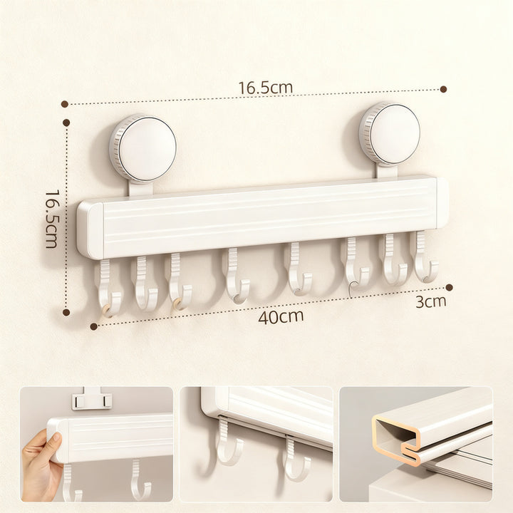Suction cup kitchen hook rail, wall-mounted