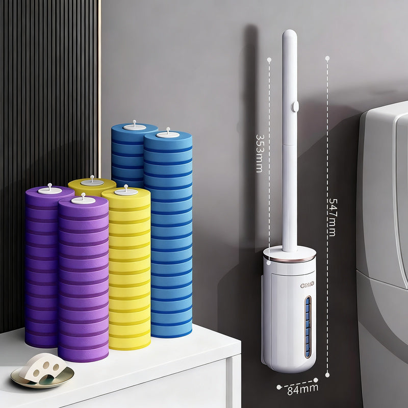 Disposable toilet brush with interchangeable sponge heads