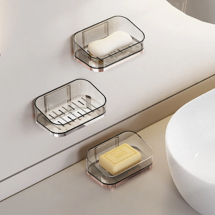 Wall-mounted soap dish with suction cup, stackable