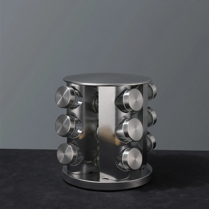 Rotating spice rack made of stainless steel