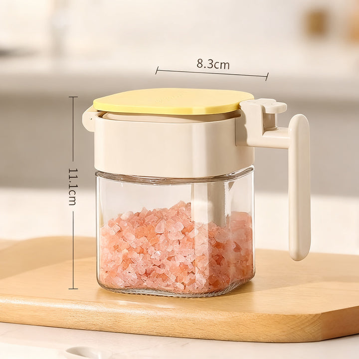 Spice jar with spoon, glass, airtight