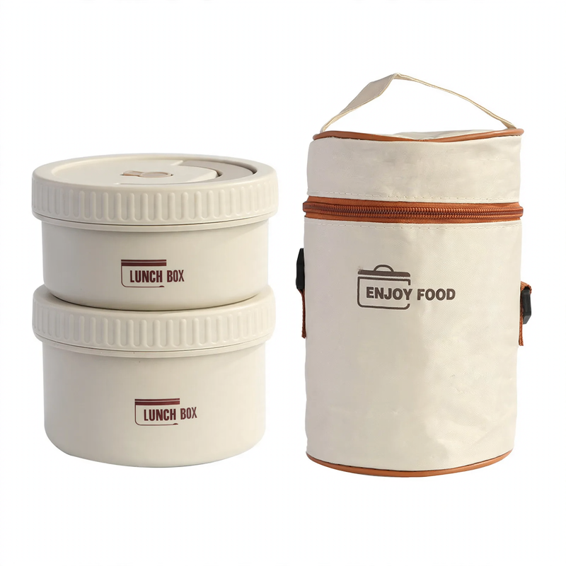 Stainless steel lunch box, round, 470–600 ml, with lid