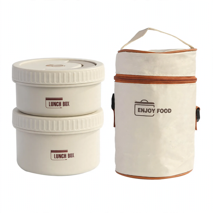 Stainless steel lunch box, round, 470–600 ml, with lid