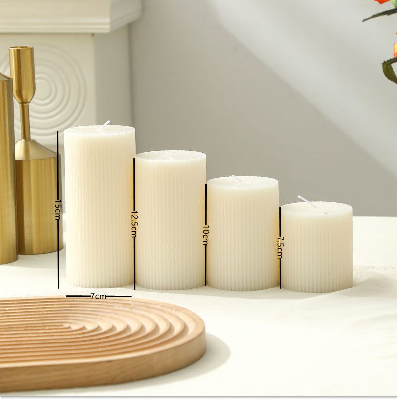 Nordic scented candle, cylinder with stripe pattern, white
