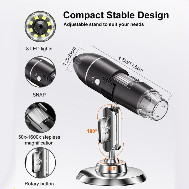 Digital microscope, 1600x magnification, USB operation