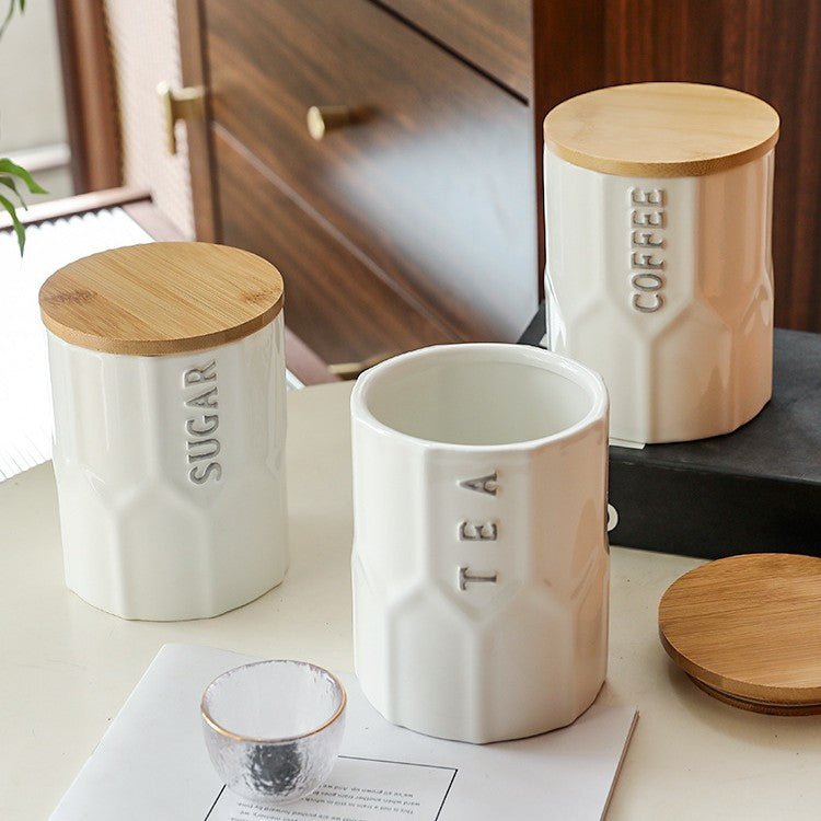 Ceramic storage jar with lid, modern design