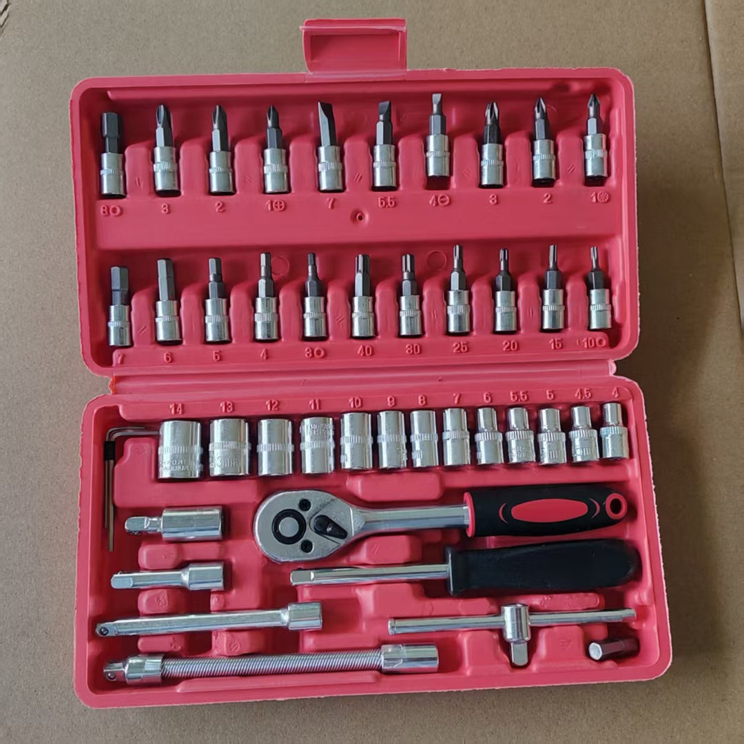 46-piece tool set with ratchet and sockets
