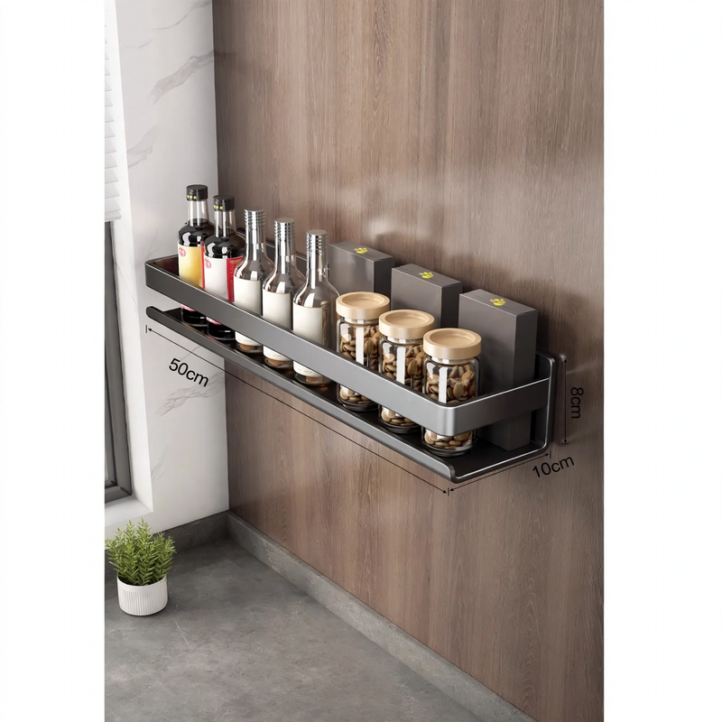 Wall-mounted kitchen shelf made of steel, no drilling