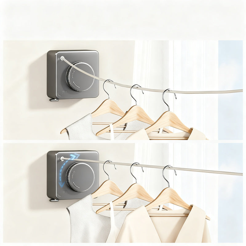 Expandable clothesline made of steel cable, invisible
