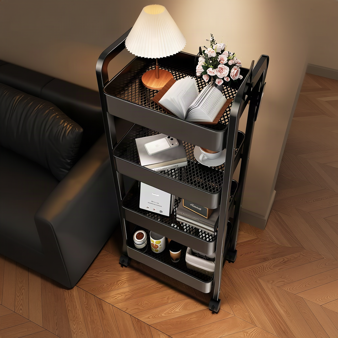 Kitchen cart with wheels, 3-tier, steel frame
