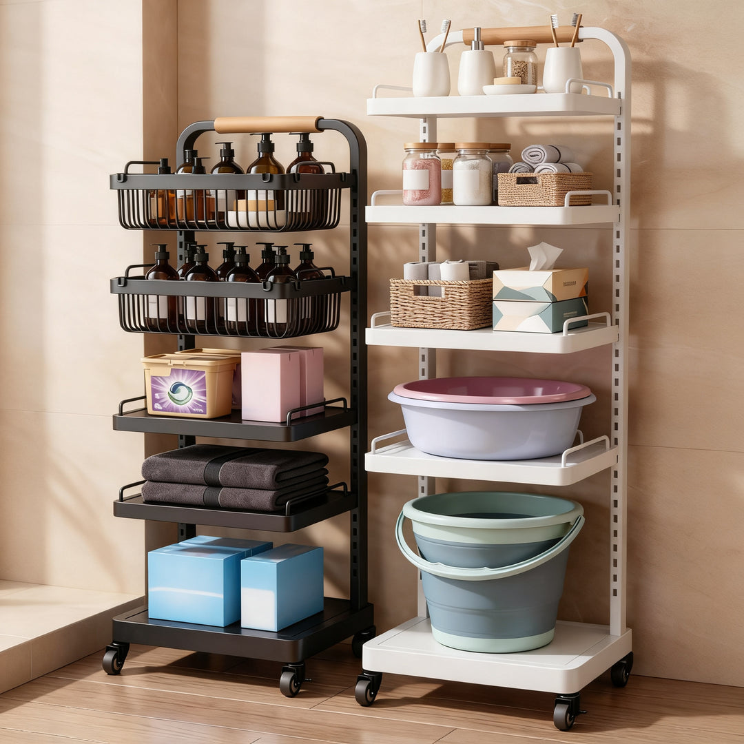 Multi-tiered shelf with wheels, 3–4 levels, steel