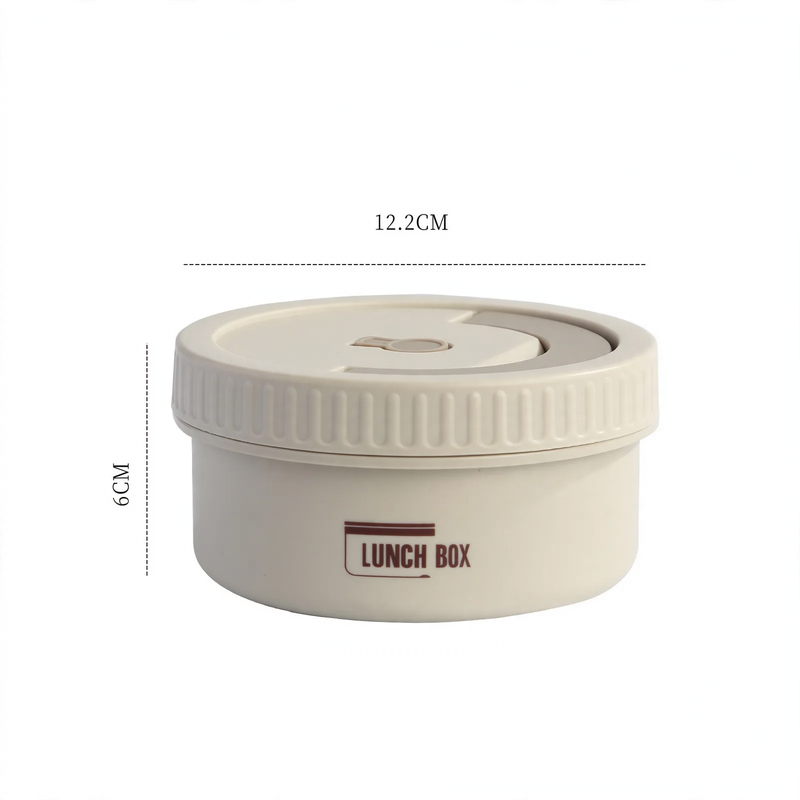 Stainless steel lunch box, round, 470–600 ml, with lid