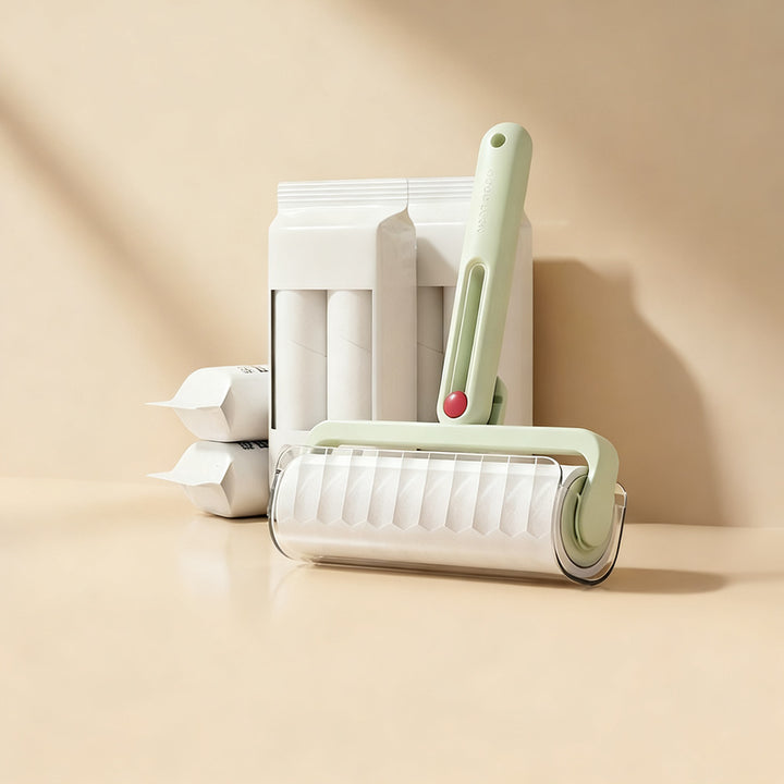 Lint roller with replacement rolls, foldable