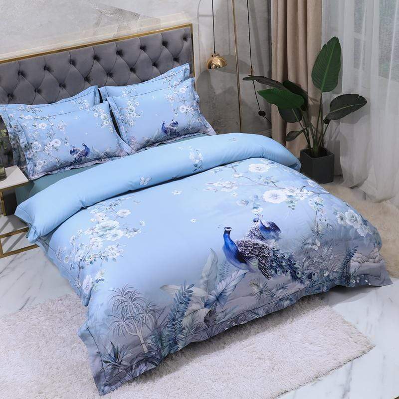 Dreamland Duvet Cover Set – 500 TC Egyptian Cotton with Floral Bird Design | Stornfield