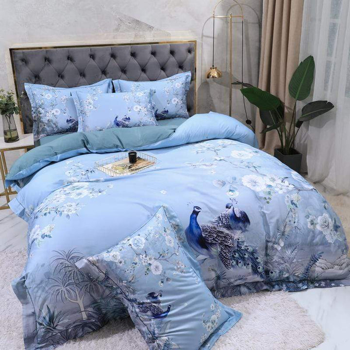Dreamland Duvet Cover Set – 500 TC Egyptian Cotton with Floral Bird Design | Stornfield
