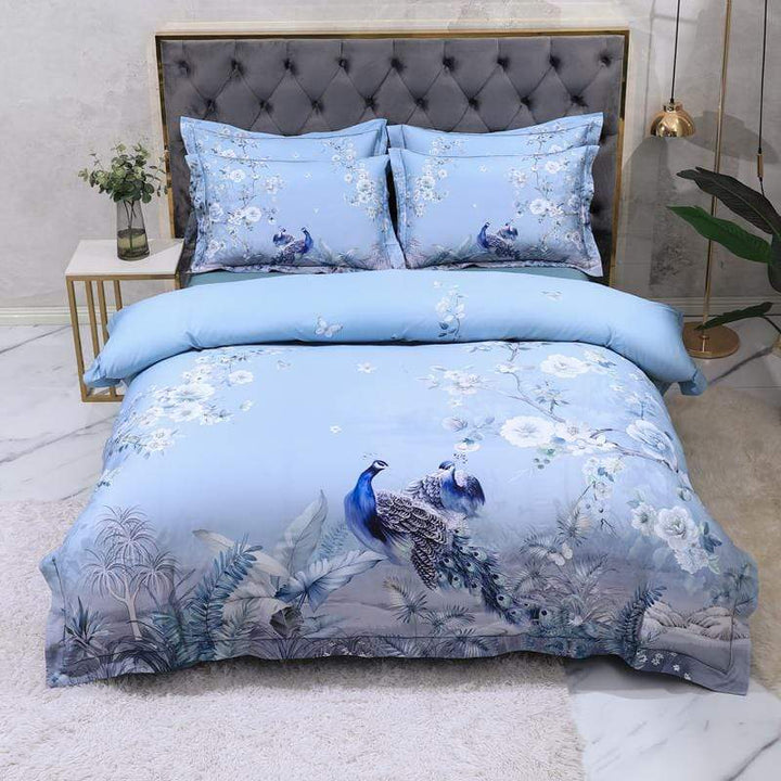 Dreamland Duvet Cover Set – 500 TC Egyptian Cotton with Floral Bird Design | Stornfield