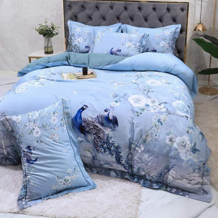 Dreamland Duvet Cover Set – 500 TC Egyptian Cotton with Floral Bird Design | Stornfield