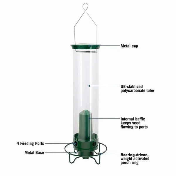 Stornfield | Squirrel-Proof Bird Feeder | Spinning Tube Feeder with 4 Ports & 5 lb Seed Capacity