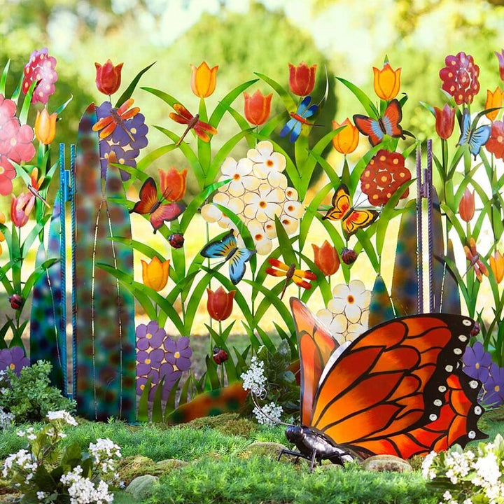 Colorful Metal Butterfly and Flower Garden Screen | Stornfield