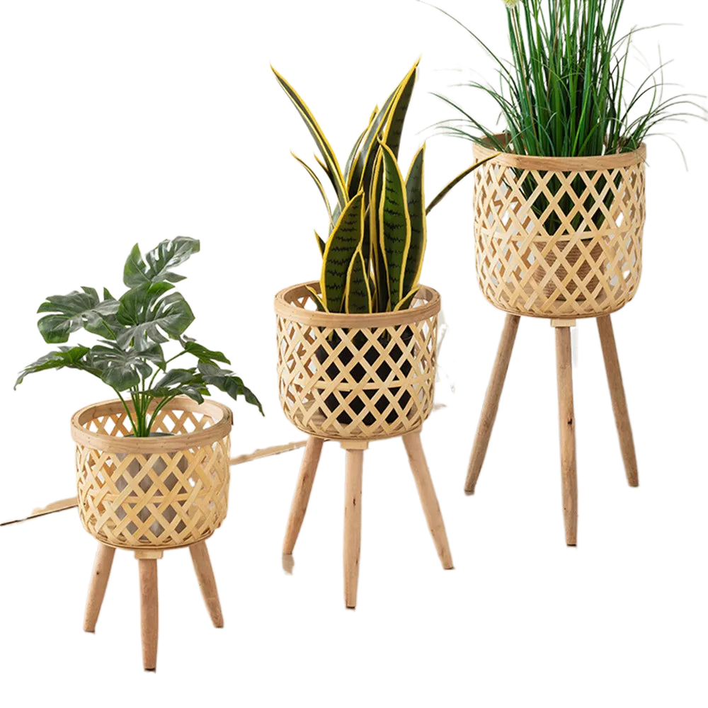 Stornfield | Hand-Woven Bamboo Flower Pot with Stand, Flower Display, Storage Rack, DIY Storage, Kids' Plant Pots, Home Decor