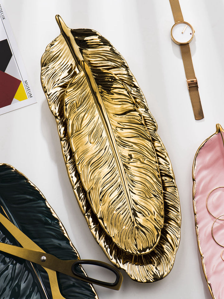 Stornfield | Nordic Light Luxury Style Golden Feather Plate Retro Plate Storage Plate Snack Plate Home Decor