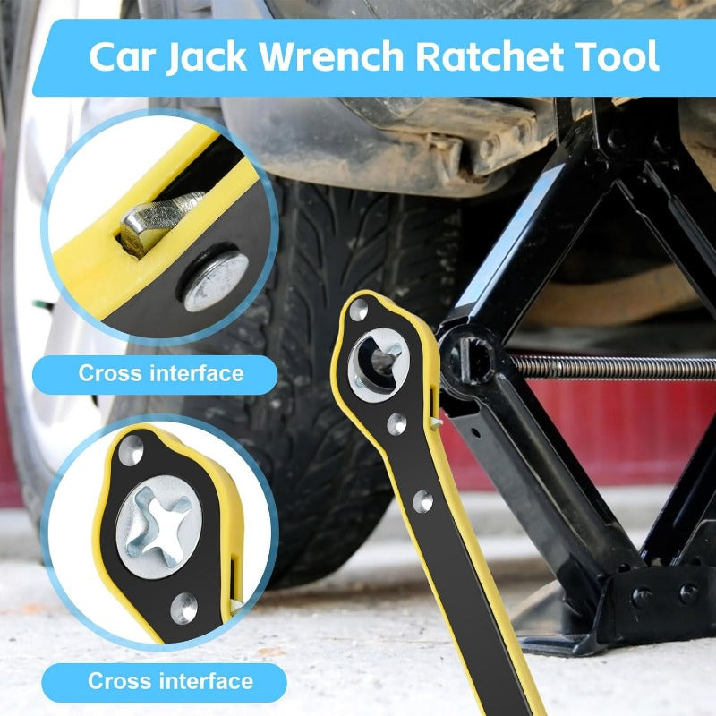 Heavy-Duty Scissor Jack Ratchet Wrench – 360° Rotating Tire Lift Tool with Cross Adapter Kit Stornfield