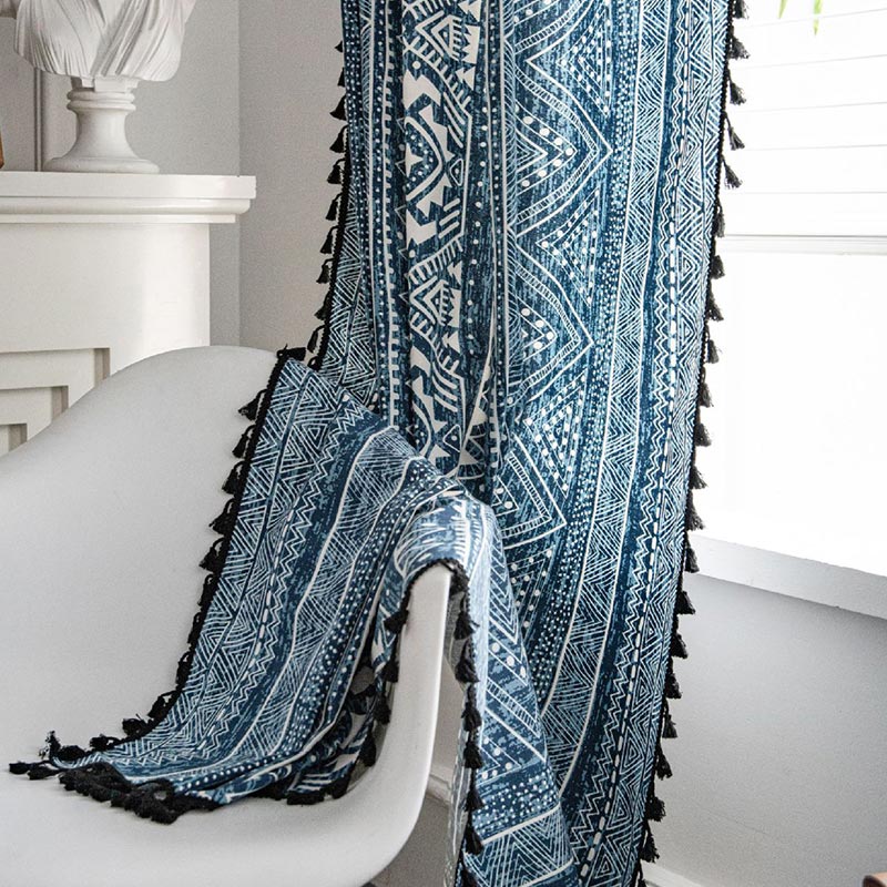 Stornfield | Blue Geometric Pattern Light Filtering Curtain