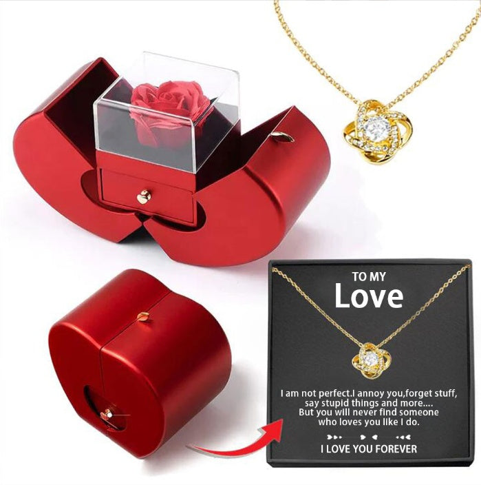 Red Apple Jewelry Box with Eternal Rose and Necklace | Stornfield
