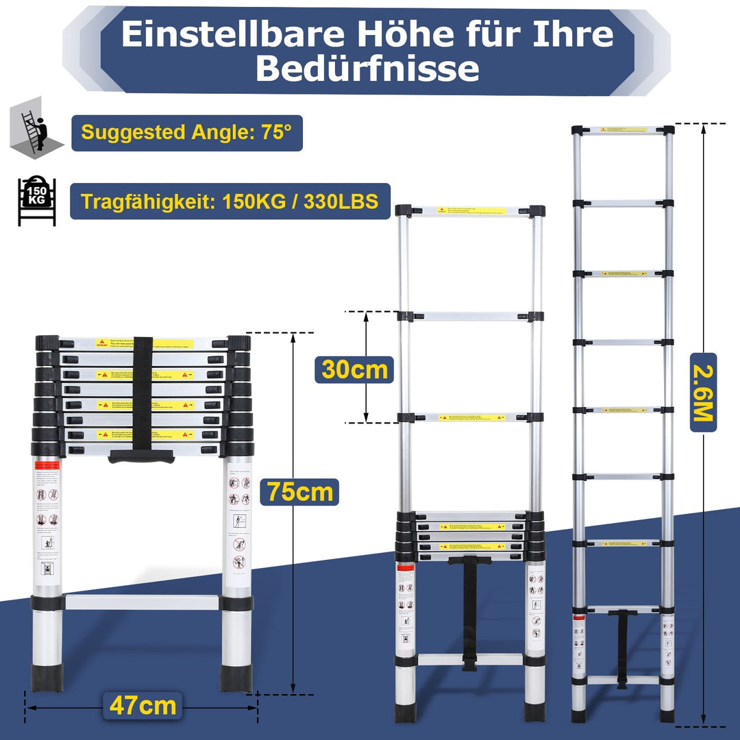 Telescopic Ladder Aluminum Load capacity up to 150kg 2.6m-5m | Stornfield