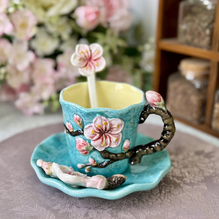 ArtSip Ceramic Mug & Saucer Set – Hand-painted 3D Design inspired by Van Gogh | Stornfield