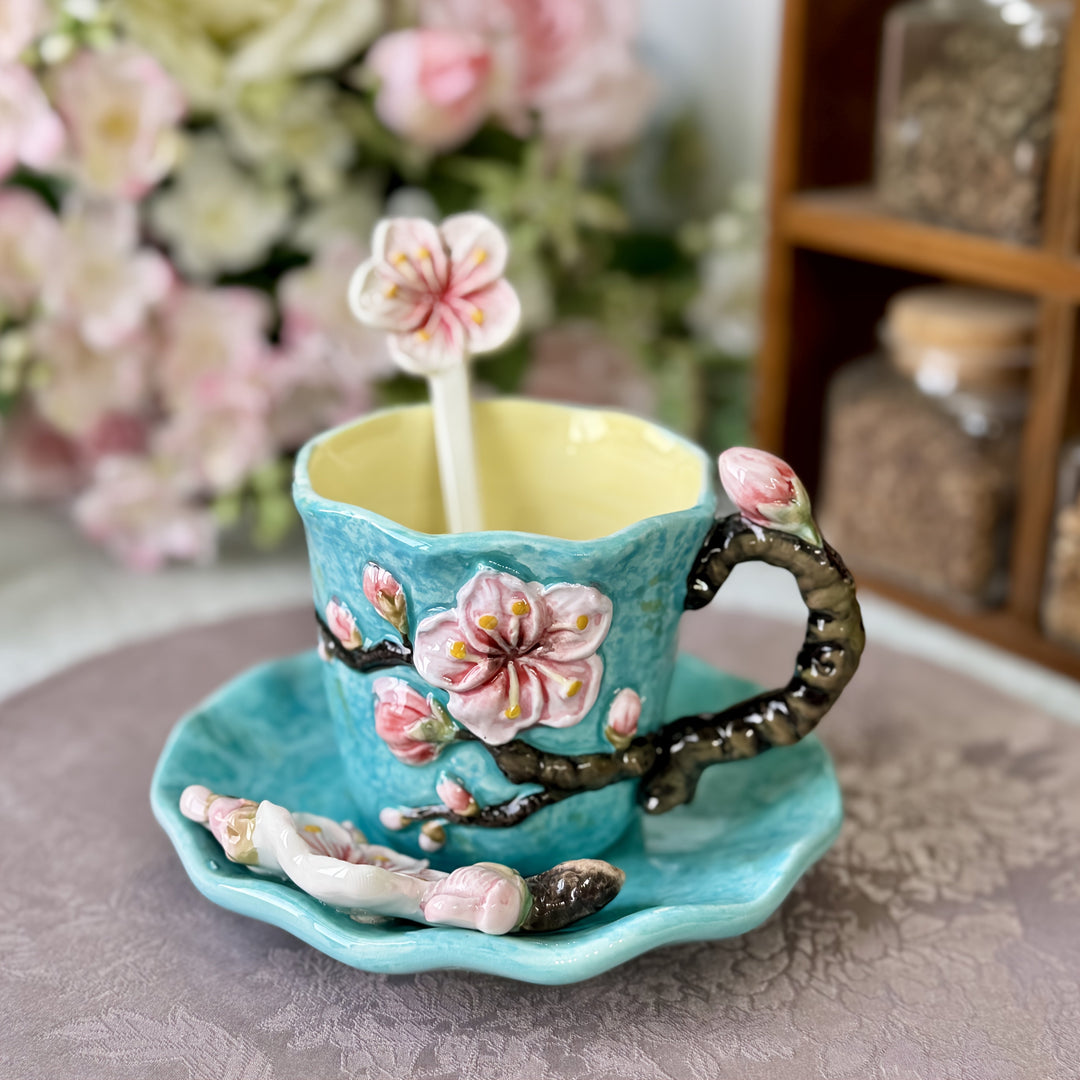 ArtSip Ceramic Mug & Saucer Set – Hand-painted 3D Design inspired by Van Gogh | Stornfield
