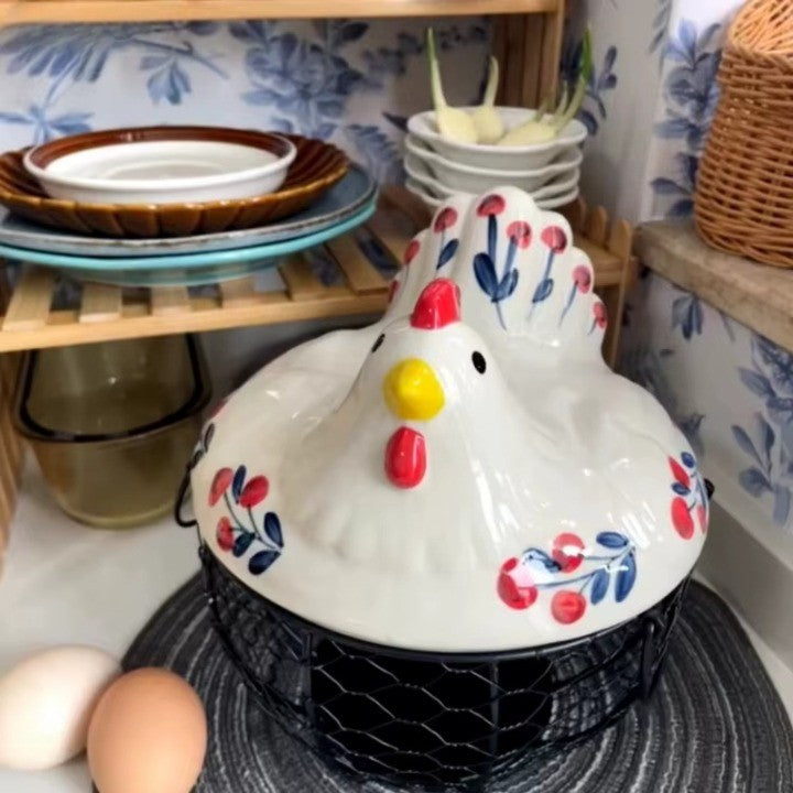 Stornfield | Ceramic Egg Holder Chicken with Wire Basket