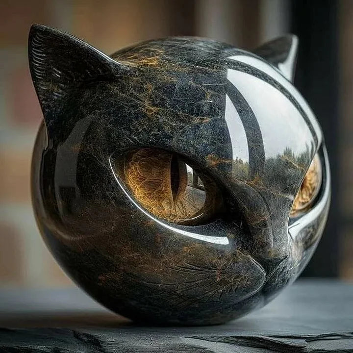 Stornfield | NoirCat Sculpture – Black Cat Head with Hypnotic Eyes