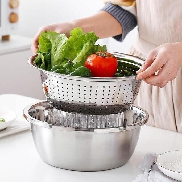 3-in-1 Mixing Bowl Set Stainless Steel with Grater and Sieve | Stornfield